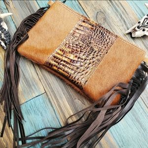 Hair on Hide & Savannah Gator Embossed Fringe Bag